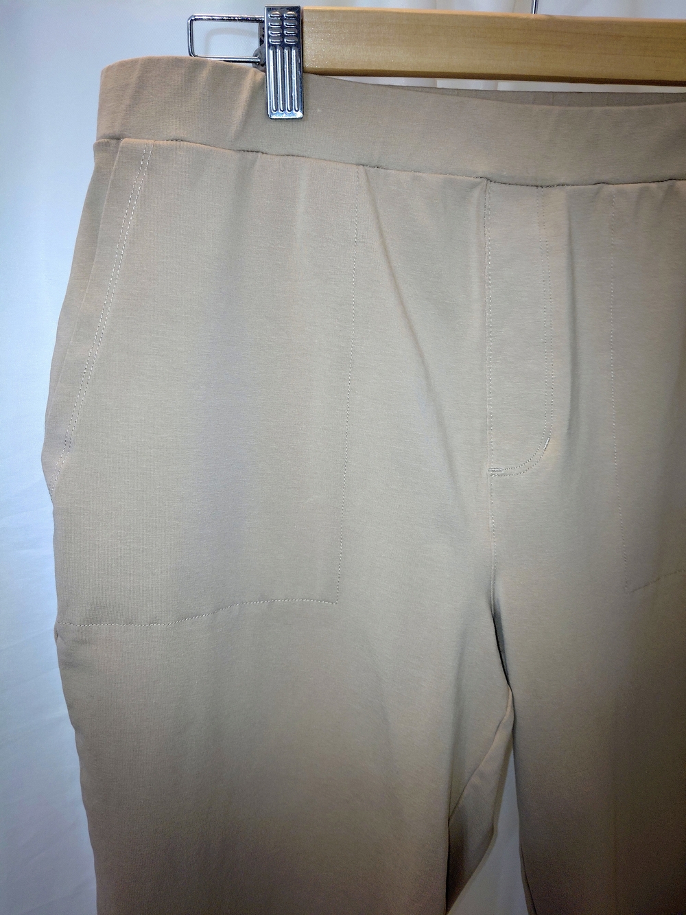 EUC Sz M Susan Graver Weekend StretchyCropped Pull-On Pants With Pockets In Tan - Picture 8 of 11